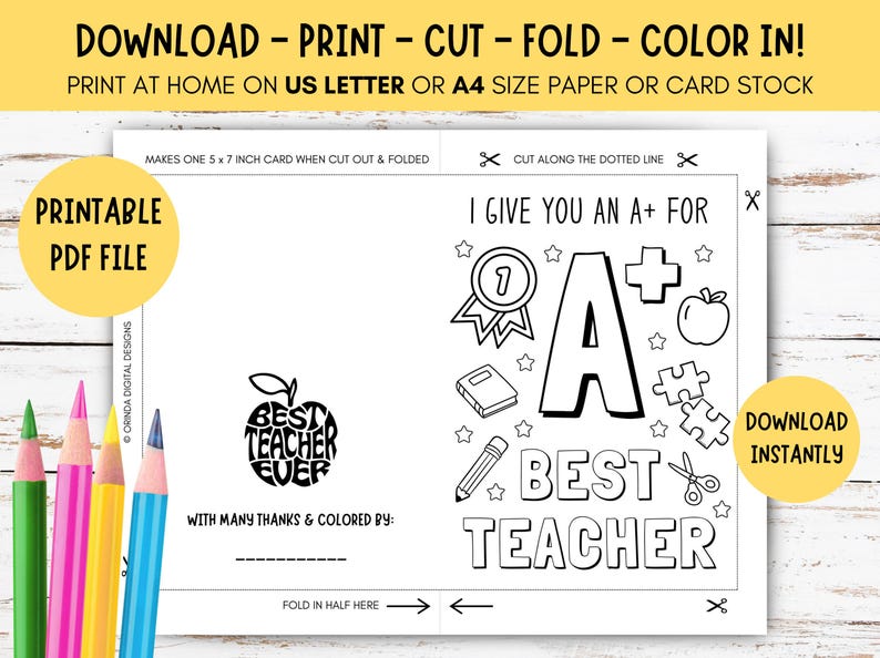 Teacher Appreciation Coloring Card for Kids! PRINTABLE Kids Coloring ...