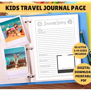 Página de diario de viaje para niños - Descarga digital instantánea - PDF imprimible - Diario de viaje para niños - Diario de viaje - Vacaciones para niños