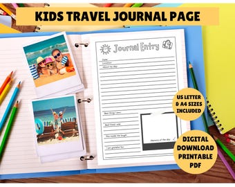 Kids Travel Journal Page - Instant DIGITAL Download - Printable PDF - Children's Travel Diary - Travel Journal - Kids Holiday Vacation