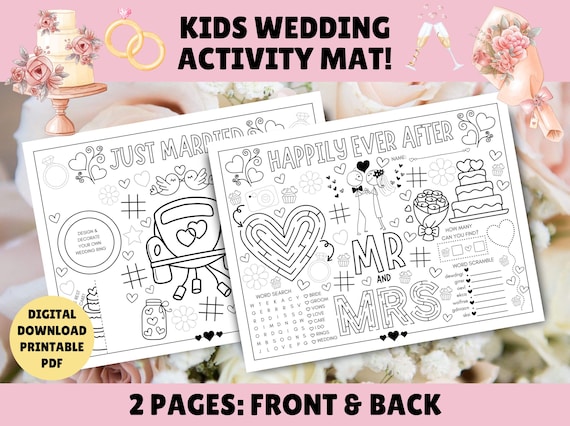 Wedding Activity Placemat for KIDS!! Kids Activity Mat for a Wedding Reception - Digital PDF Printable - Instant Download - Activity Pack