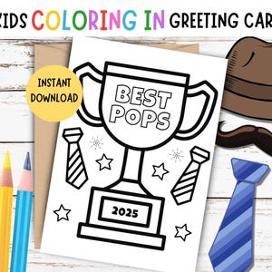 Pops - Vaderdagkaart kleuren voor kinderen - AFDRUKBARE Vaderdag kleurkaart, Best Pops Card, DIY Vaderdagkaart voor Pops, Pops Trophy