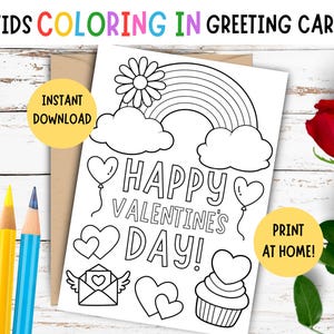 Kinder Mal Valentinstag Karte - DRUCKBARE Valentinstag Karte für Kinder - Kinder DIY Valentinstag Karte - Valentinstag Malkarte - 5 X 7 ZOLL