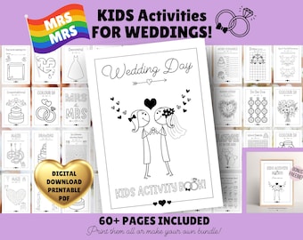 ¡Actividades para niños sobre la boda de la Sra. y la Sra.! Bodas lésbicas, entre personas del mismo sexo, LGTBQ+, gays. Paquete de actividades para niños. Descarga digital en PDF, imprimible.