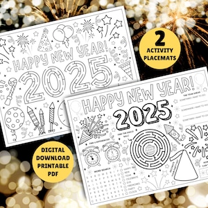 New Years Eve Activity Placemats for Kids - PRINTABLE New Years Activity Mats - New Years Kids Activities - NYE Activity Sheet & Coloring In