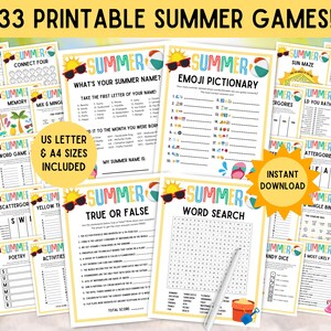 33 x Sommarlekar! UTSKRIVBARA Sommarlovsspel, Sommarfest, Sommarlägerspel, Charader, Ordspel, Trivia - Omedelbar Digital Nedladdning bild 3