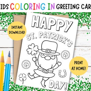Biglietto di San Patrizio da colorare per bambini! Biglietto "Buon San Patrizio" STAMPABILE per bambini, biglietto di San Patrizio fai da te per bambini, biglietto da colorare - 5 x 7 POLLICI