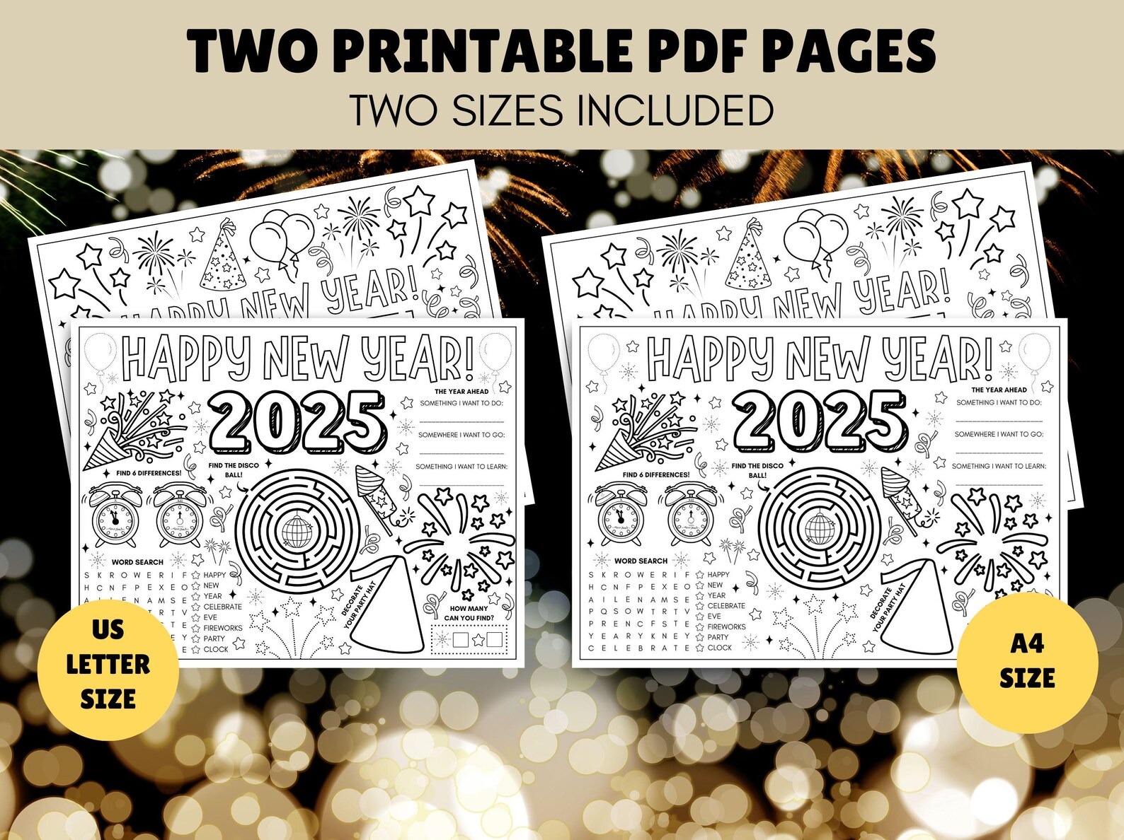 New Years Eve Activity Placemats for Kids - PRINTABLE New Years ...