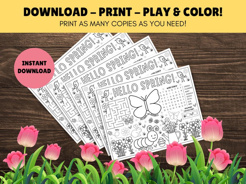 Kids Spring Activity Placemat! PRINTABLE Kids Spring Activity Page ...