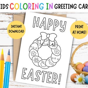 Biglietto di Pasqua da colorare per bambini! Biglietto di Pasqua STAMPABILE per bambini, biglietto di Pasqua fai da te per bambini, biglietto da colorare di Pasqua, attività di Pasqua per bambini - 5 x 7 POLLICI