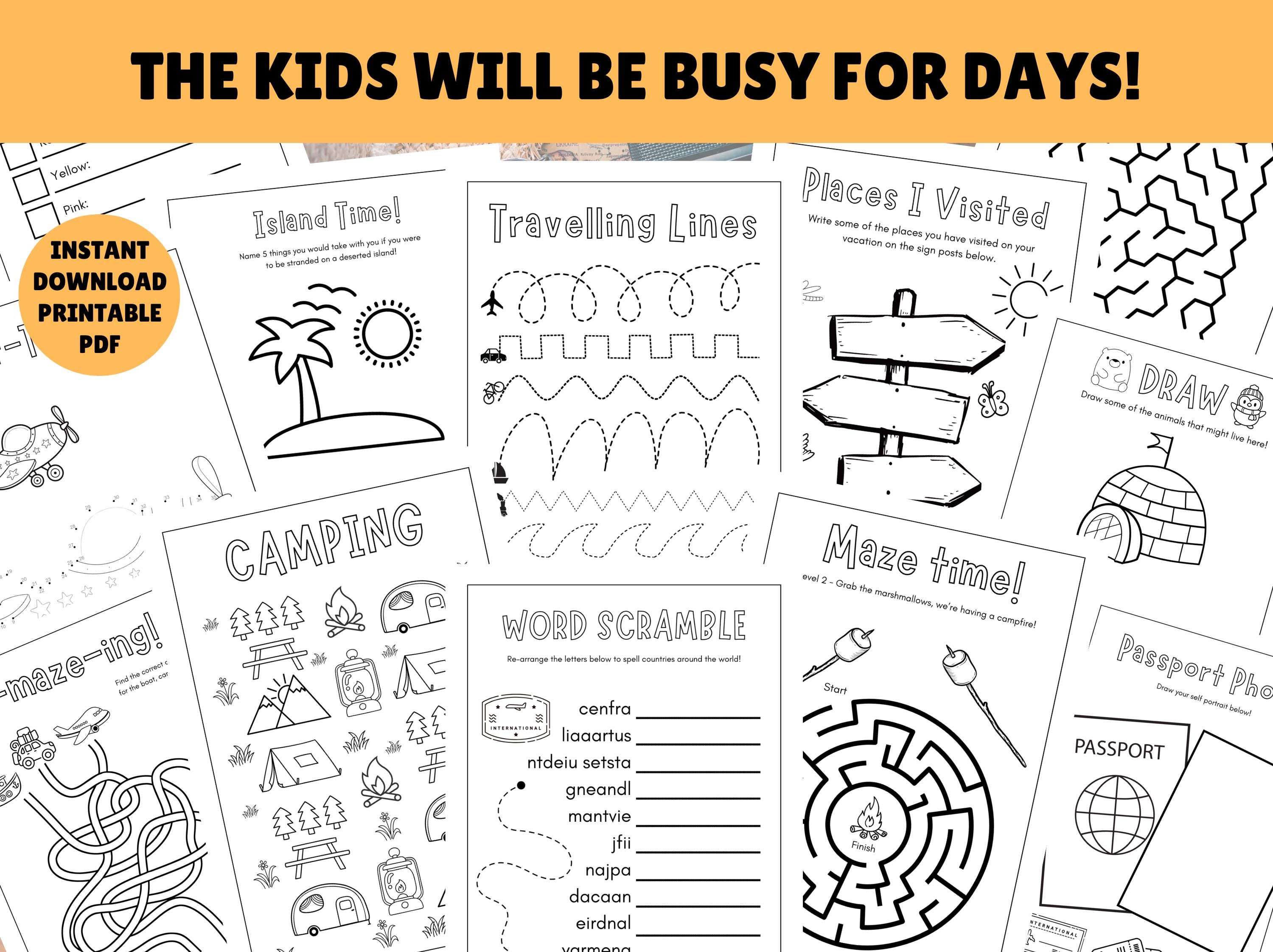 Kids Travel Activities! Printable Pdf, Instant Digital Download ...