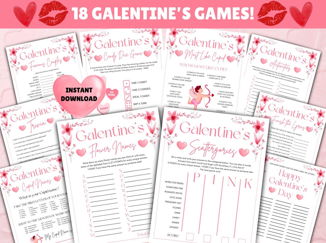 18 Galentine's Day Games - PRINTABLE Galentine's Party Games Bundle ...