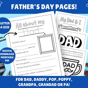 Dad, Pop, Grandpa, Grandad, Pa, Poppy - Alles über Daddy - Vatertag Druckbare Aktivitäten - Farbe - Ablaufverfolgung - DIY Karte - Zeichnung