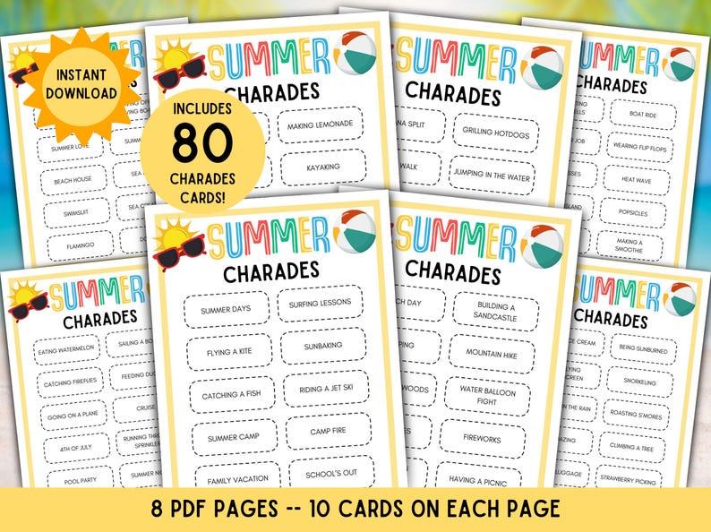 33 x Sommarlekar! UTSKRIVBARA Sommarlovsspel, Sommarfest, Sommarlägerspel, Charader, Ordspel, Trivia - Omedelbar Digital Nedladdning bild 9