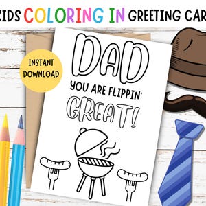 Carte de fête des pères à colorier pour enfants - carte à colorier à imprimer pour la fête des pères, papa, carte de fête des pères bricolage, papa que tu es génial, carte barbecue