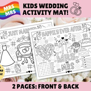 Mrs & Mrs Wedding Activity Placemat for KIDS!! Lesbian, Same Sex Wedding, LGTBQ, Gay, Activity Mat. Digital PDF Download - Printable