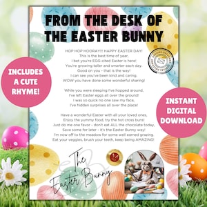 ¡Carta del Conejo de Pascua! Carta oficial imprimible del escritorio del Conejo de Pascua - NO EDITABLE - Carta de Pascua para niños, ¡Rima adorable!