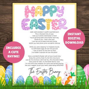 ¡Carta del Conejo de Pascua! Carta oficial imprimible del escritorio del Conejo de Pascua - NO EDITABLE - Carta de Pascua para niños, ¡Rima adorable!