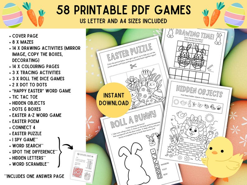 58 Pages - Kids MEGA Easter Activity Book! PRINTABLE Easter Kids Bundle ...