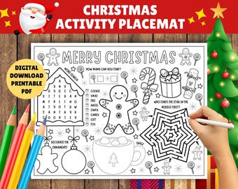 Gingerbread Christmas Activity Placemat for Kids - Gingerbread Placemat - Instant Digital Download - Kids Christmas Activity Mat