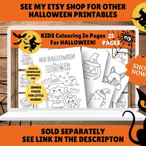 Halloween aktivitetsmatta för barn - Halloween bordsunderlägg - UTSKRIVBAR PDF - Direkt digital nedladdning - Målarbilder, spel, sött läskigt tema bild 7