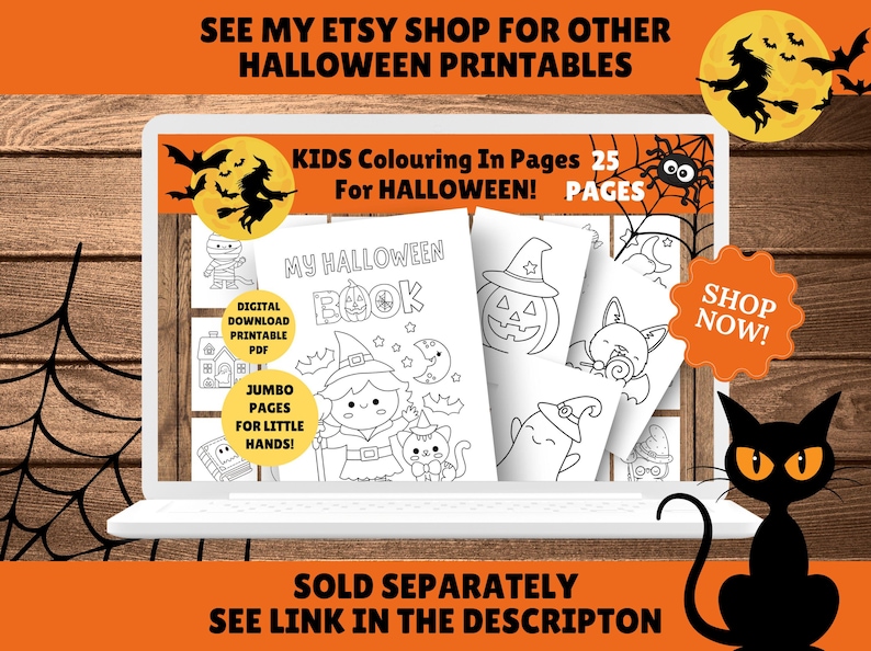 Halloween aktivitetsmatta för barn - Halloween bordsunderlägg - UTSKRIVBAR PDF - Direkt digital nedladdning - Målarbilder, spel, sött läskigt tema bild 7