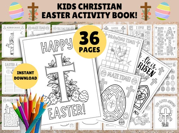 36 x Pages - Kids Religious Easter Activity Book! PRINTABLE Kids Christian Easter Activities, Sunday School, Bible, Church Activities