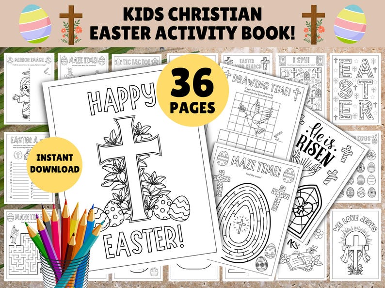 36 pagine - Libro di attività religiose pasquali per bambini! Attività pasquali cristiane per bambini STAMPABILI, scuola domenicale, Bibbia, attività in chiesa immagine 1