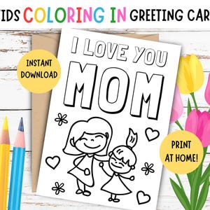 Kinder Muttertags Malkarte - DRUCKBARE Kinder Muttertagskarte - Kinder DIY Muttertags Grußkarte - Ich liebe Dich Mama Karte, 5 x 7 ZOLL Karte