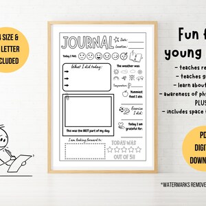 Kids Daily Journal Page - DIGITAL DOWNLOAD Pdf - Children's Diary - One ...