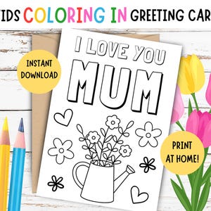 Kinder Muttertags Malkarte - DRUCKBARE Kinder Muttertagskarte - Kinder DIY Muttertags Grußkarte - Ich liebe Dich MUM Karte, 5 x 7 ZOLL Karte