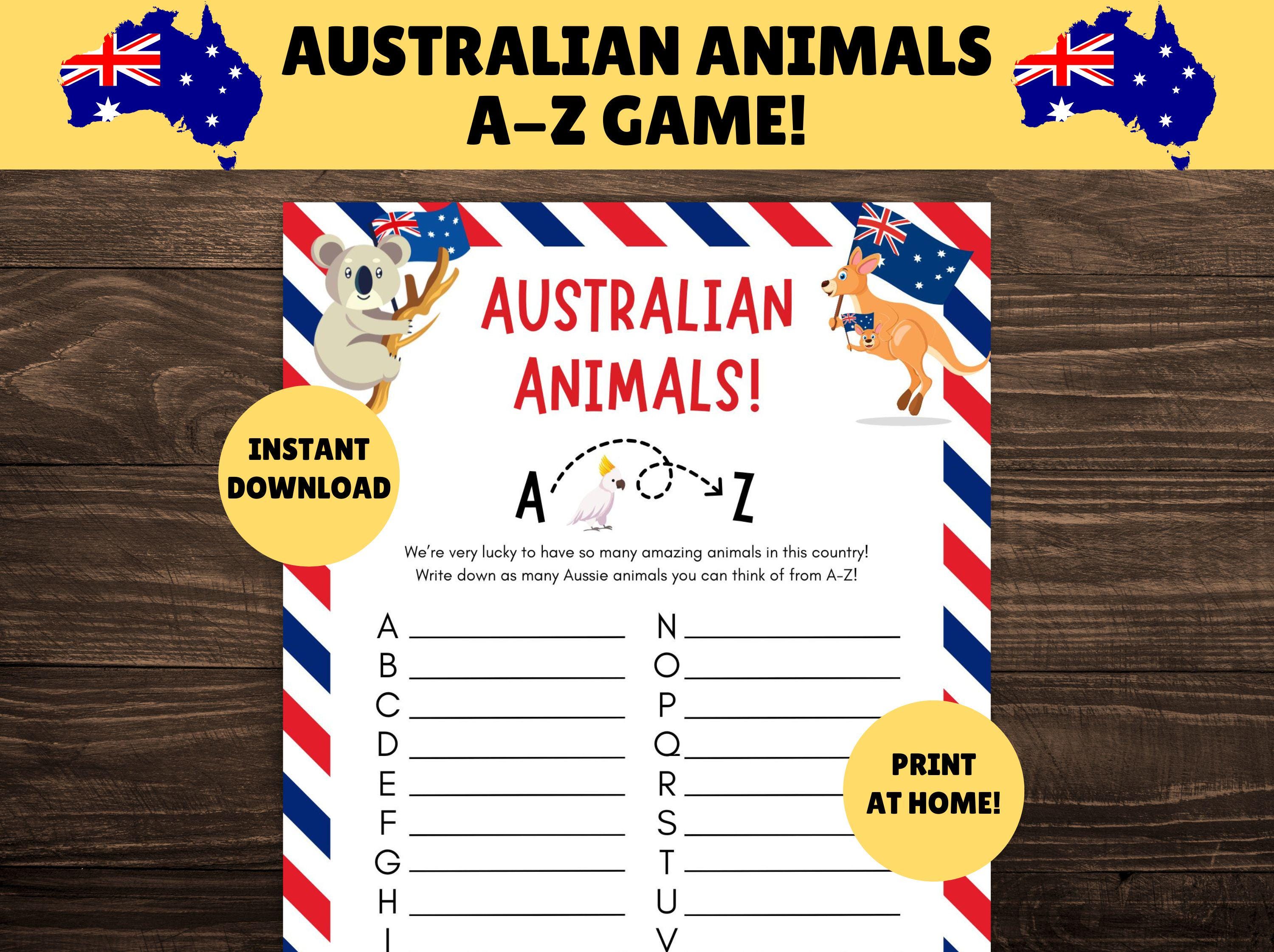 Australian Animals A-Z Game! PRINTABLE Aussie Animals Activity Game ...