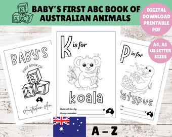 Australian Animals - Baby's First ABC Book - DIY Alphabet Book - Baby Shower Game Activity - Colouring/coloring pages - DIGITAL Download