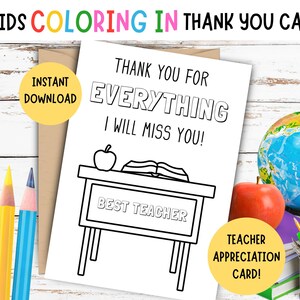 Carte à colorier d'appréciation du professeur pour les enfants ! Carte à colorier bricolage à imprimer pour les enseignants - Merci pour tout, tu vas me manquer