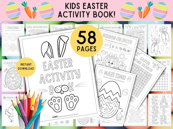 58 Pages - Kids MEGA Easter Activity Book! PRINTABLE Easter Kids Bundle, Easter Activity Sheets, Easter Activity Pack, Kids Easter