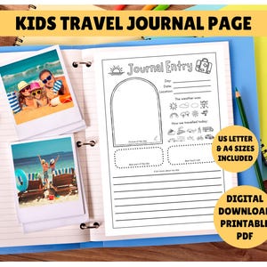 Página de diario de viaje para niños - Descarga digital instantánea - PDF imprimible - Diario de viaje para niños - Diario de viaje - Vacaciones para niños