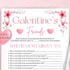 Wer ist Am ehesten... Galentine's Game! Galentines Gesellschaftsspiel zum Ausdrucken - Wer ist der wahrscheinlichste Freund?