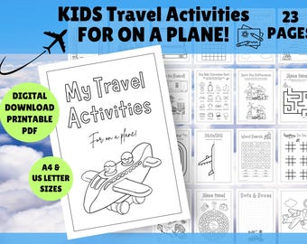 Reseaktiviteter för barn på ett flygplan - Flygplan - PDF direkt digital nedladdning - Spel, pussel, labyrinter, teckning, färgläggning