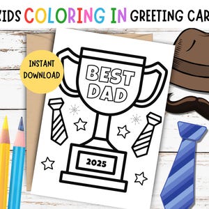 Cartão de Dia dos Pais para colorir para crianças - Cartão de Dia dos Pais para colorir para imprimir, Melhor cartão para pai, Papai, Cartão de Dia dos Pais faça você mesmo, Cartão de Feliz Dia dos Pais