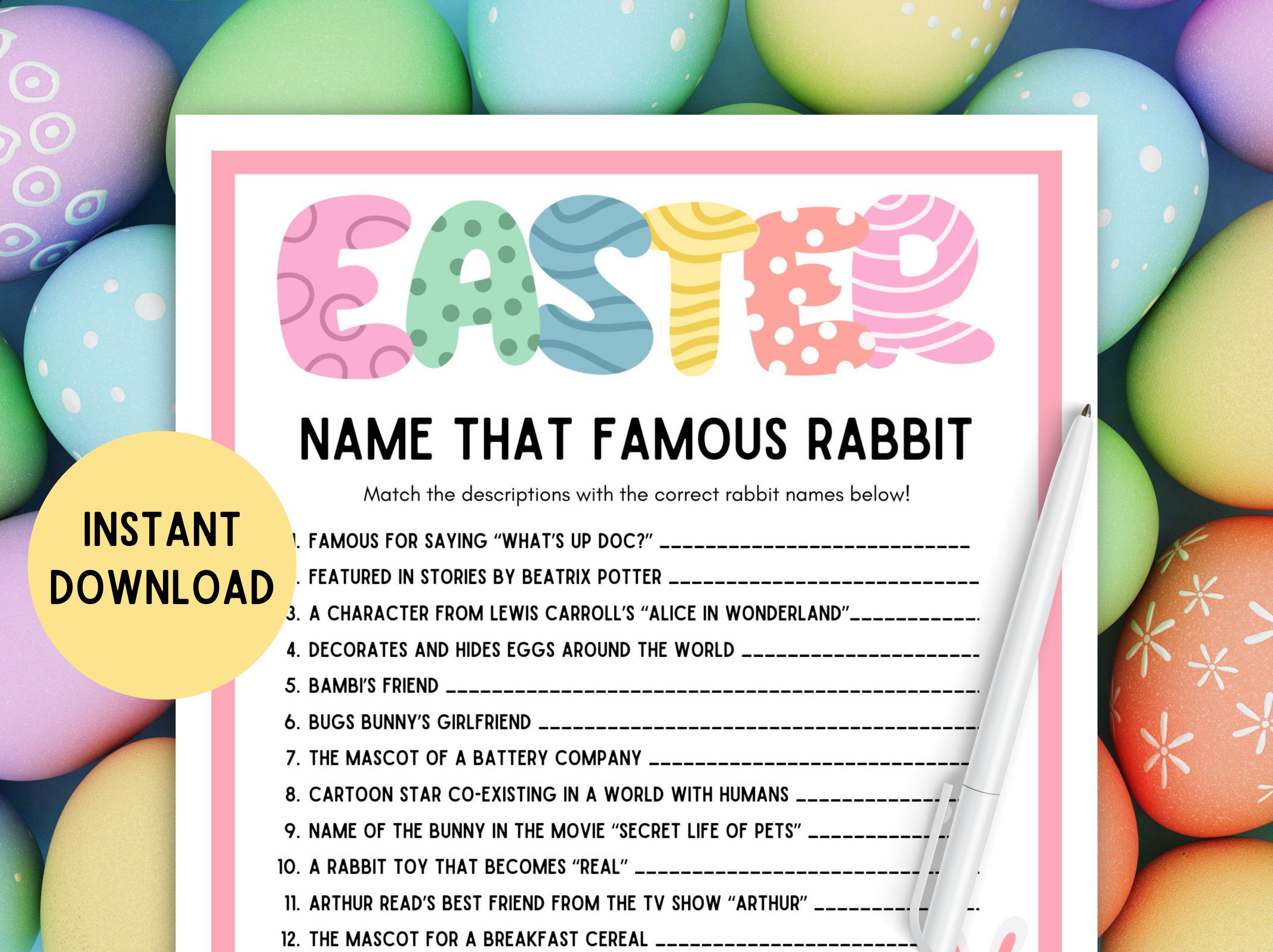 Name the Famous Rabbits Game! PRINTABLE Easter Game, Easter Activity ...