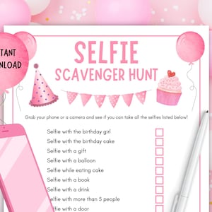 Selfie Scavenger Hunt Game! PRINTABLE Girls Birthday Game, Selfies Game, Girls Scavenger Hunt, Girls Party Games, Teen Friends Party