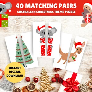 40 druckbare Farbpaare Puzzle - Niedliches australisches Weihnachtsthema - Weihnachtsausdrucke - Kinder Weihnachtsspiele - PDF Digital Download