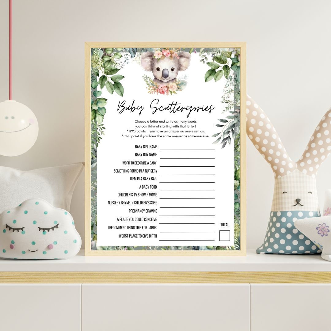 Baby Scattergories Game Baby Shower Games Koala Themed Digital Download ...