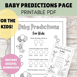 Page de prédictions de bébé pour enfants - activité de baby shower pour les enfants - PDF imprimable en téléchargement numérique - jeu de baby shower pour enfants
