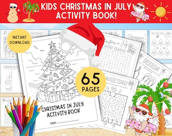 Kids Christmas in July Activity Book, Mazes, Coloring Pages (Printable PDF)