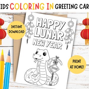 Biglietto da colorare per il capodanno lunare per bambini, biglietto da colorare per il capodanno cinese per bambini STAMPABILE, biglietto fai da te per il capodanno lunare per bambini, attività di colorazione - 5 x 7 POLLICI