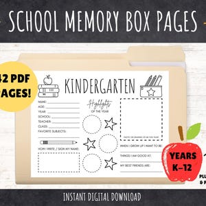 School Year Memory Pages - PRINTABLE PDF - Memory Box File Covers - School Keepsake - School Memory Book - Memory Box - Kids Questionnaire