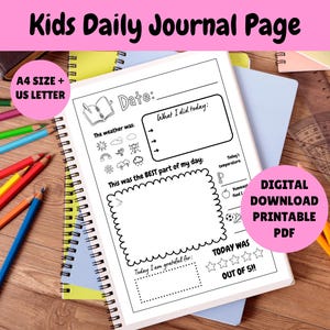 Página de diario para niños - DESCARGA DIGITAL en PDF - Diario para niños - Una página IMPRIMIBLE - Reflexión - Gratitud - Descarga instantánea