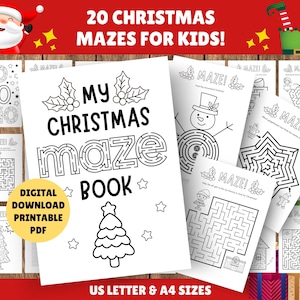 20 Seiten - Weihnachtslabyrinthe für Kinder - Druckbare Labyrinthe - Weihnachtsthema - Kinderlabyrinthe, Weihnachtsaktivitäten - Sofortiger digitaler PDF-Download