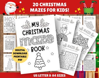 20 Pages - Christmas Mazes for Kids - Printable Mazes - Christmas Theme - Kids Mazes, Christmas Activities - Instant Digital PDF Download