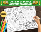 Last Day Of School Activity Placemat - PRINTABLE Kids Worksheet, Maze, Word Search, PDF Digital Download